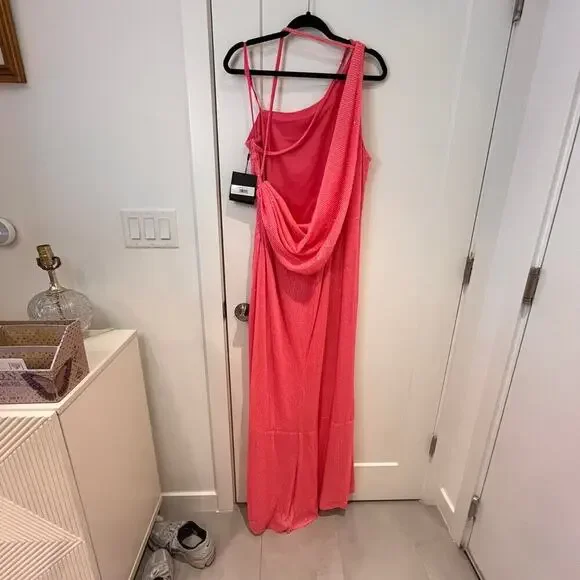 NWT Mac Duggal Pink Sequin One Shoulder Draped Back Gown Siz… - Picture 3 of 8